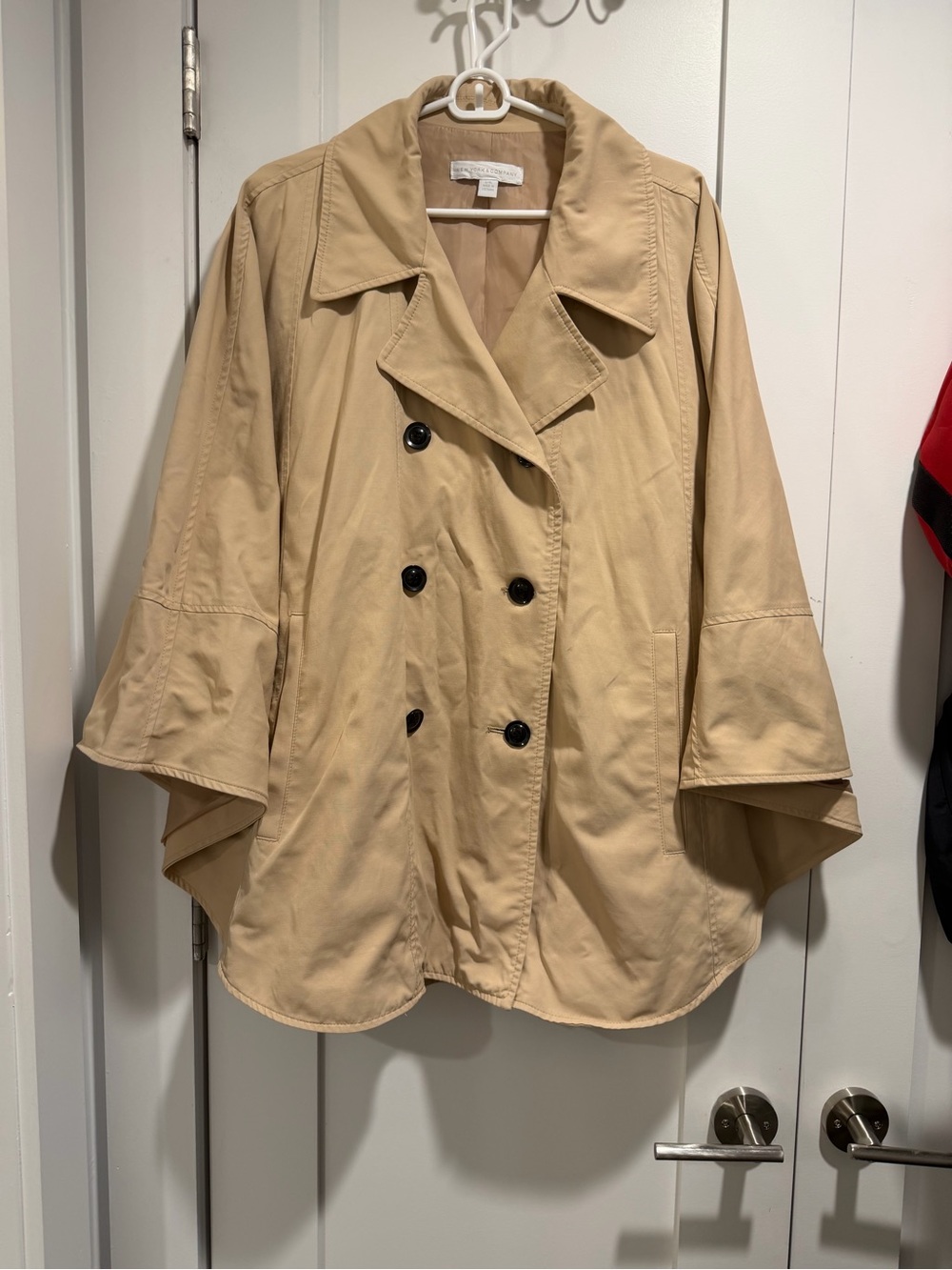 New York & Company Tan Double-Breasted Trench Cape